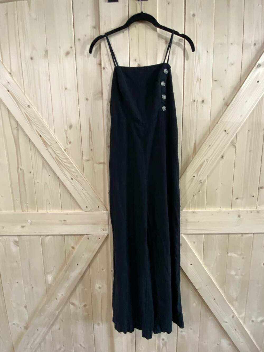 Urban Outfitters Black Straight Neck Linen Button Down Jumpsuit Size 2